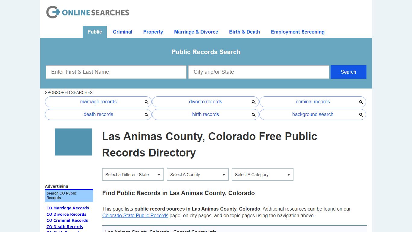 Las Animas County, Colorado Public Records Directory