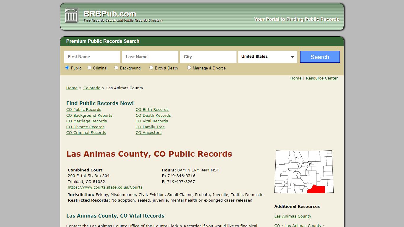 Las Animas County, CO Public Records - BRB Pub